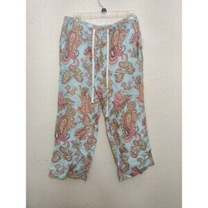 Tommy Hilfiger Cropped Linen Blue Pants With Pink Paisley Pattern Size 4 NWT